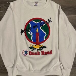 Duck Head Peace on Earth Candle Graphic Sweatshirt Mens Large White Crewneck